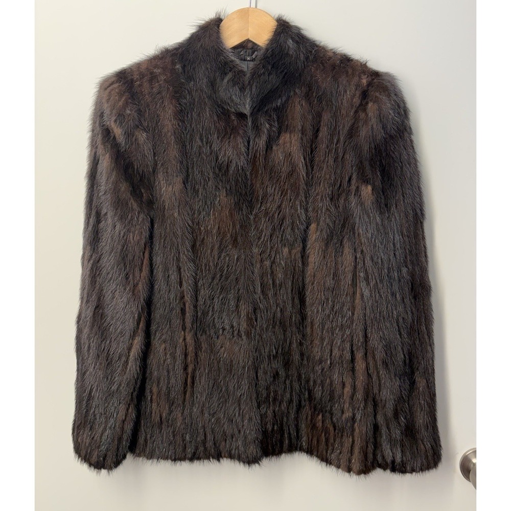 Vintage 80's Luxurious Mink Coat Jacket Shiny Dark Brown Saga Mink Fur Size M